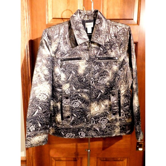 Chico Size 2 Dark Gray / Gold / Silver Multi Color Blazer / Jacket  RN79984 - Picture 2 of 7